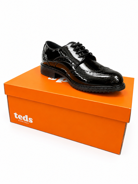 Teds - Pomona Lace-Up Brogue - Patent Black